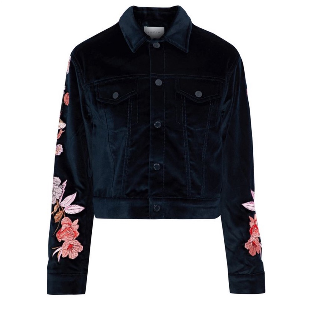 Sandro Cylia embroidered cotton-velvet jacket